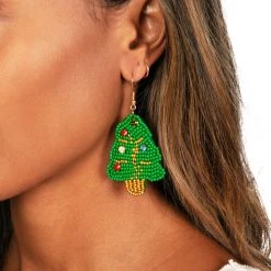 Tipsy Elves Women Beaded Christmas Tree Earrings