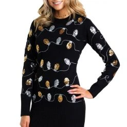 Tipsy Elves Women's Christmas Light Strand Sequin Sweater Dress 8 Tipsy Elves Women's Christmas Light Strand Sequin Sweater Dress