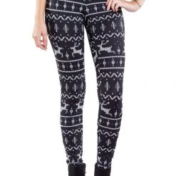 Tipsy Elves Women Black Reindeer Leggings