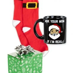 Tipsy Elves Ask Your Mom If I'm Real Mug & Socks Gift Set