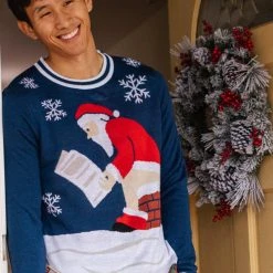 Tipsy Elves Men's Santa's Log On The Fire Ugly Christmas Sweater