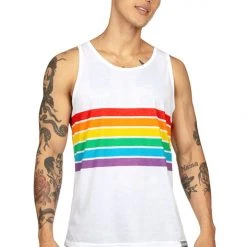 Tipsy Elves White Rainbow All The Way Tank Top - Men's Cut