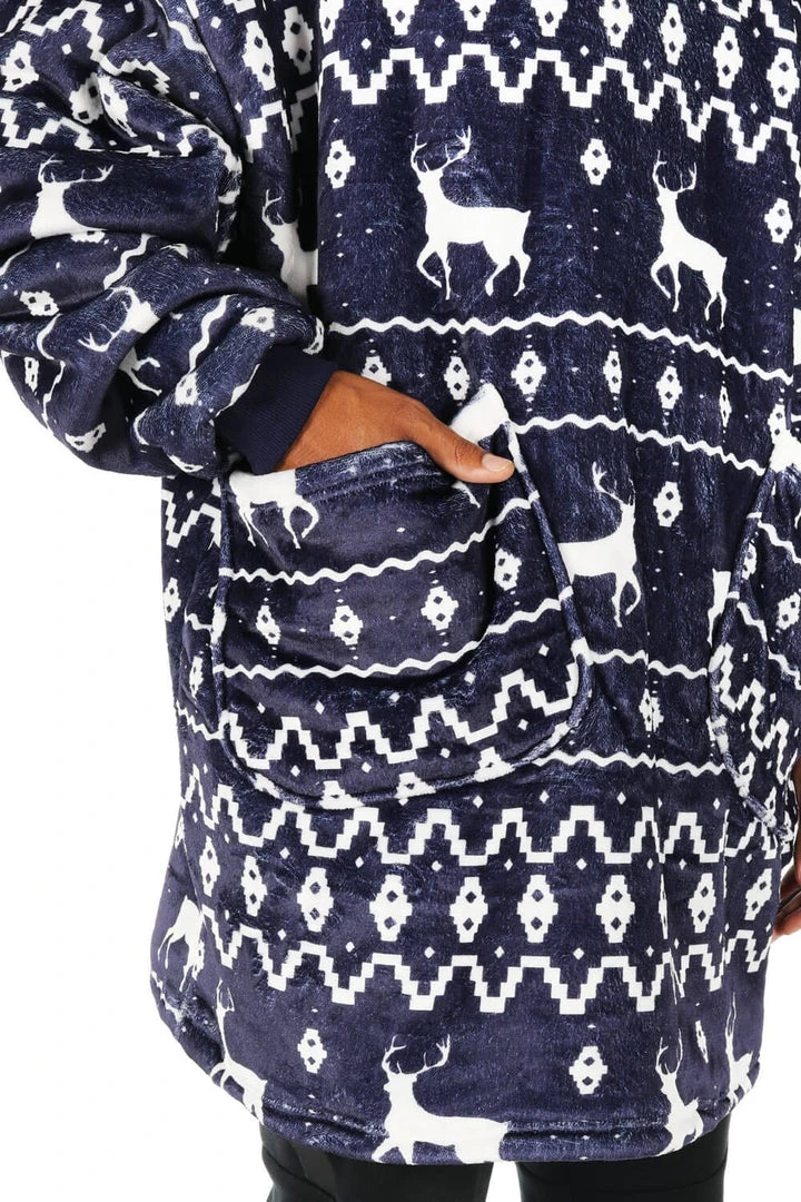 Tipsy Elves Blue Reindeer Blanket Hoodie 7 Tipsy Elves Blue Reindeer Blanket Hoodie