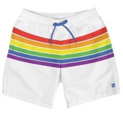 Tipsy Elves White Rainbow Swim Trunks