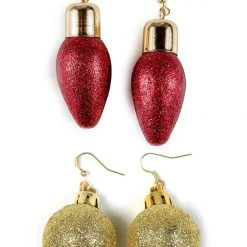 Tipsy Elves Red Christmas Lights Earrings + Glitter Ornament Earrings Women