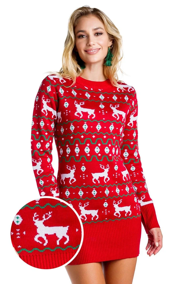 Tipsy Elves Women's Red Reindeer Sweater Dress 3 Tipsy Elves Women's Red Reindeer Sweater Dress