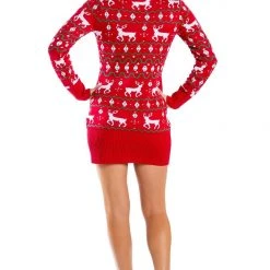 Tipsy Elves Women's Red Reindeer Sweater Dress 8 Tipsy Elves Women's Red Reindeer Sweater Dress