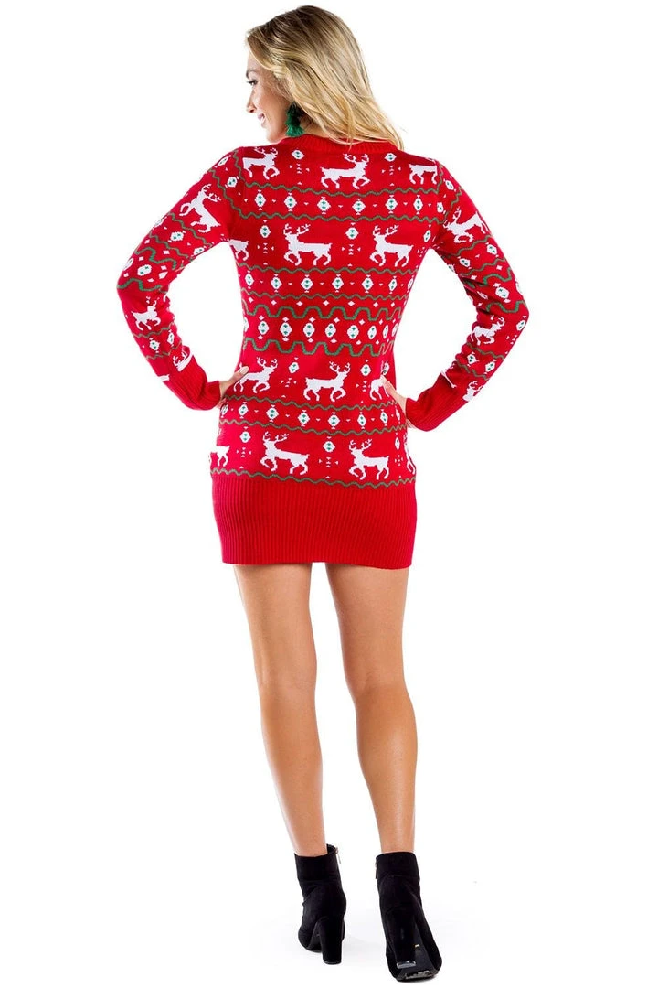 Tipsy Elves Women's Red Reindeer Sweater Dress 4 Tipsy Elves Women's Red Reindeer Sweater Dress