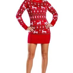 Tipsy Elves Women's Red Reindeer Sweater Dress 9 Tipsy Elves Women's Red Reindeer Sweater Dress