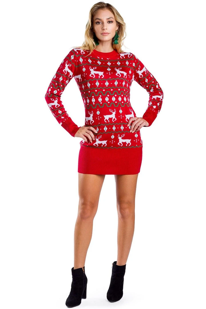 Tipsy Elves Women's Red Reindeer Sweater Dress 5 Tipsy Elves Women's Red Reindeer Sweater Dress