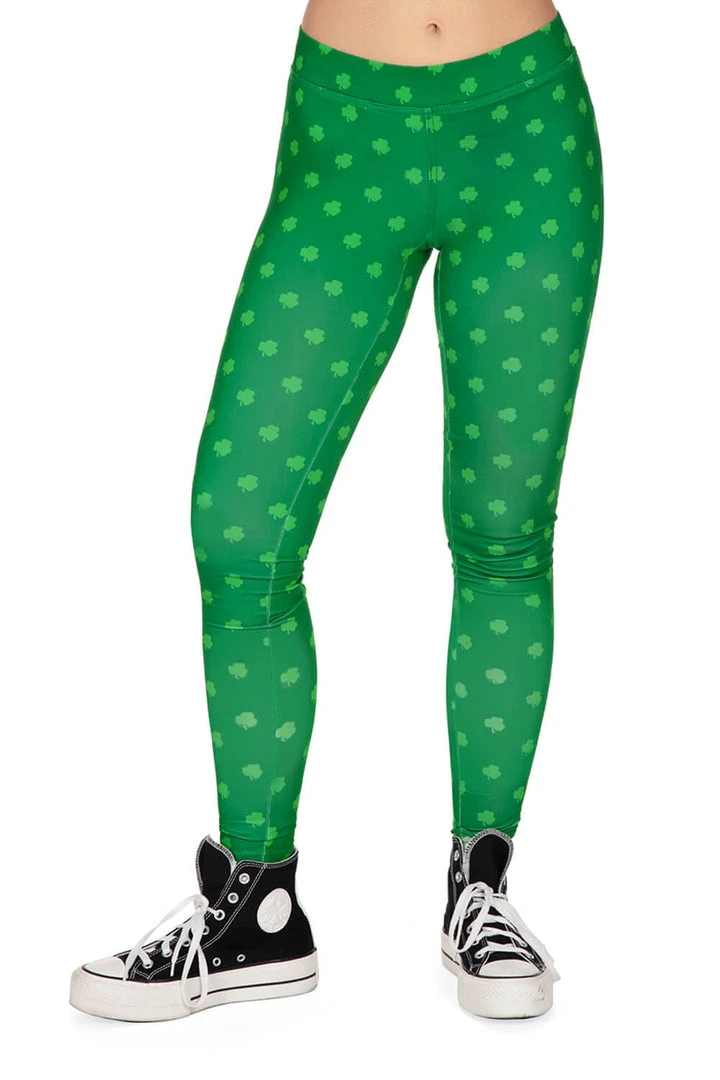 Tipsy Elves Women Green Clover Leggings 3 Tipsy Elves Women Green Clover Leggings