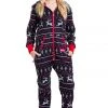 Tipsy Elves Women's Black And Red Fair Isle Jumpsuit