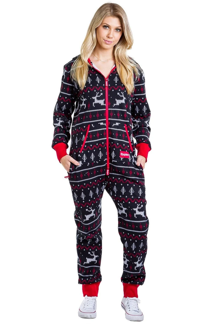 Tipsy Elves Women's Black And Red Fair Isle Jumpsuit 3 Tipsy Elves Women's Black And Red Fair Isle Jumpsuit