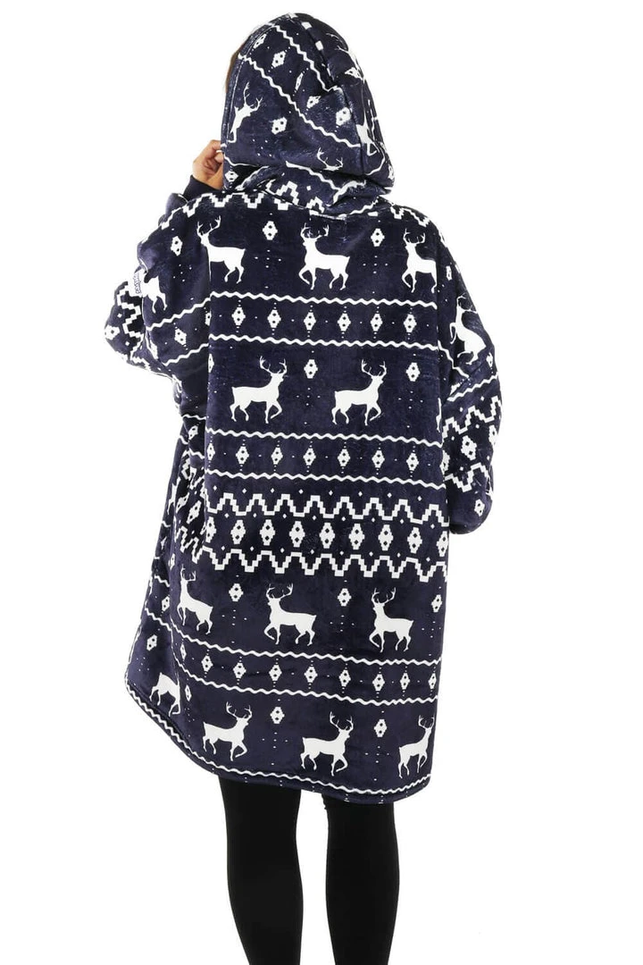 Tipsy Elves Blue Reindeer Blanket Hoodie 8 Tipsy Elves Blue Reindeer Blanket Hoodie
