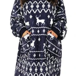 Tipsy Elves Blue Reindeer Blanket Hoodie 16 Tipsy Elves Blue Reindeer Blanket Hoodie