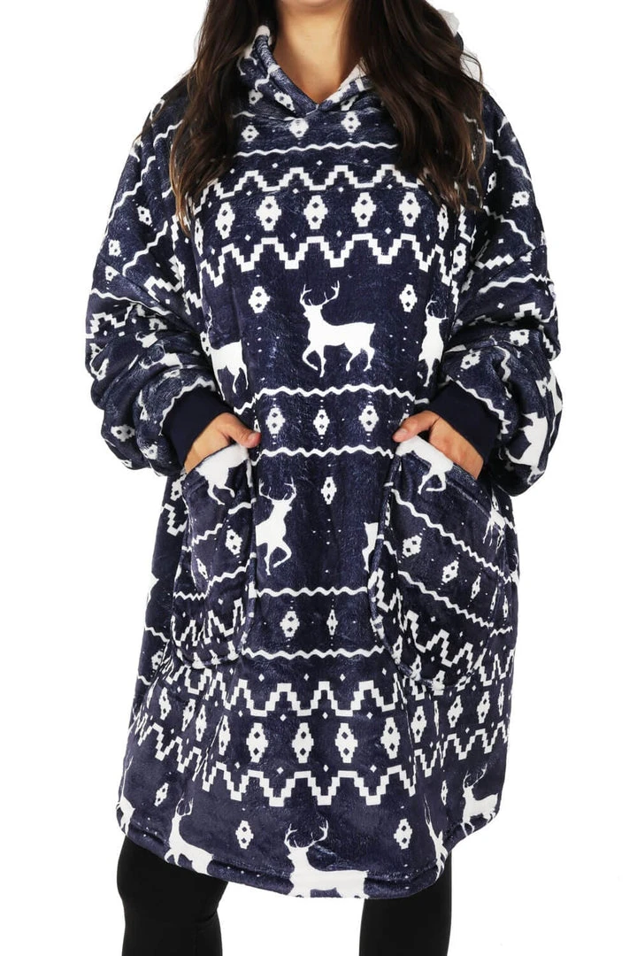 Tipsy Elves Blue Reindeer Blanket Hoodie 9 Tipsy Elves Blue Reindeer Blanket Hoodie