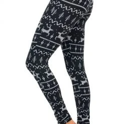 Tipsy Elves Women Black Reindeer Leggings