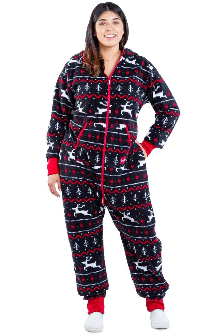 Tipsy Elves Women's Black And Red Fair Isle Plus Size Jumpsuit 3 Tipsy Elves Women's Black And Red Fair Isle Plus Size Jumpsuit