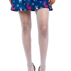 Tipsy Elves Women's White Rhinestone Fishnet Tights