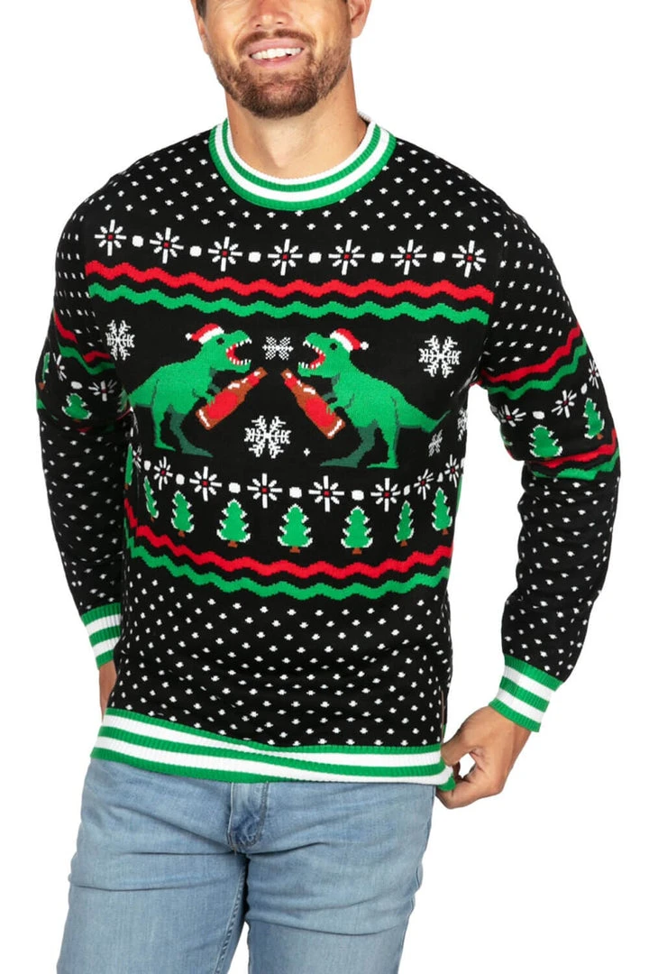 Tipsy Elves Men's Dino Mate Ugly Christmas Sweater 3 Tipsy Elves Men's Dino Mate Ugly Christmas Sweater