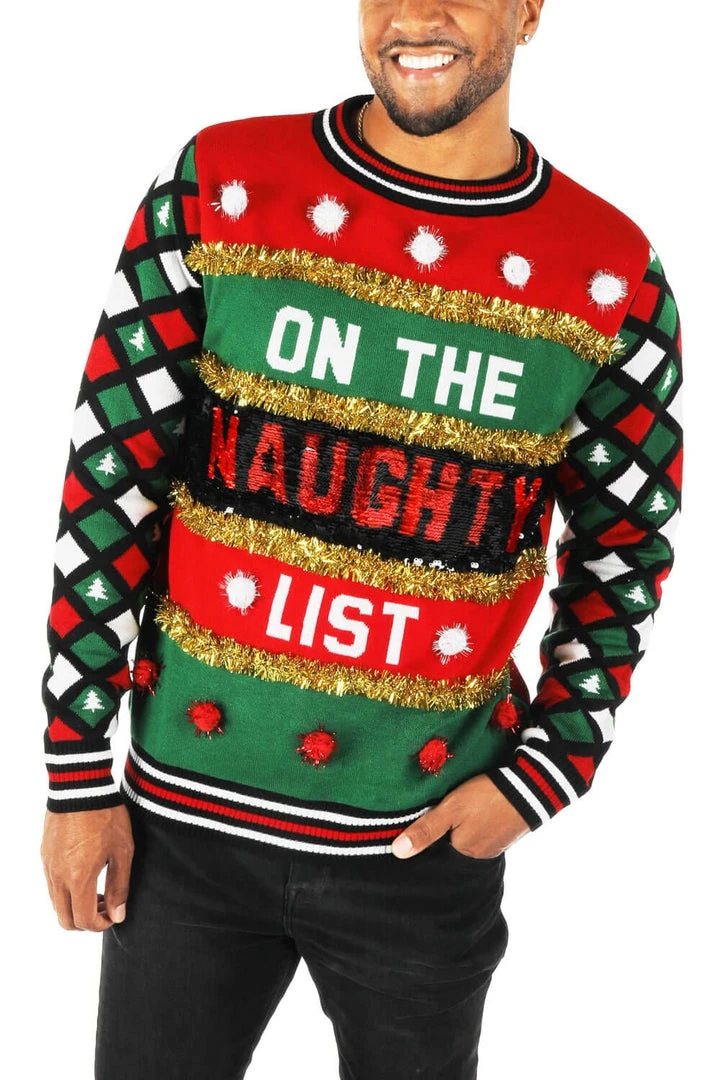 Tipsy Elves Men's Naughty Or Nice Reversible Sequin Ugly Christmas Sweater 6 Tipsy Elves Men's Naughty Or Nice Reversible Sequin Ugly Christmas Sweater