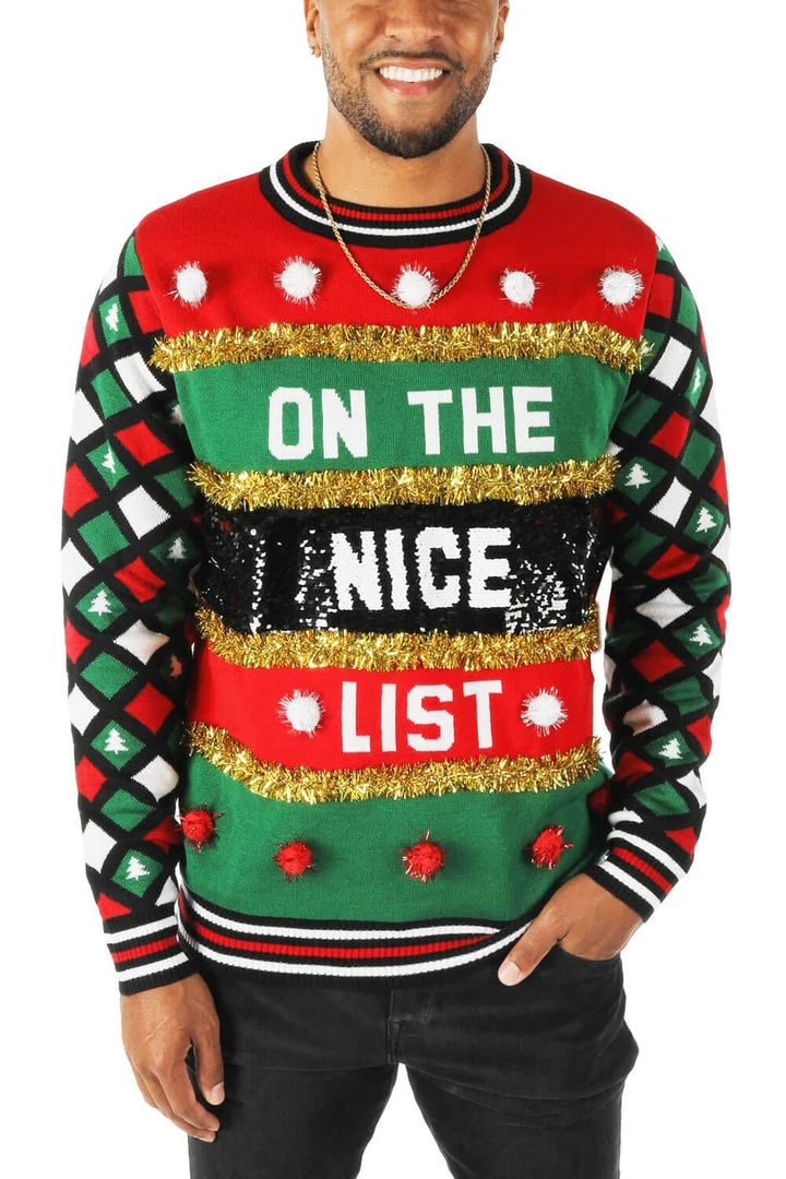 Tipsy Elves Men's Naughty Or Nice Reversible Sequin Ugly Christmas Sweater 4 Tipsy Elves Men's Naughty Or Nice Reversible Sequin Ugly Christmas Sweater