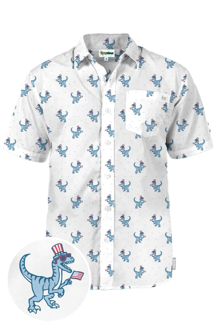 Tipsy Elves Patriotic Men's Prehistoric Patriot Button Down Shirt 3 Tipsy Elves Patriotic Men's Prehistoric Patriot Button Down Shirt