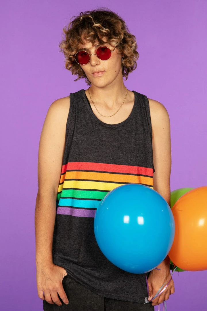 Tipsy Elves Charcoal Rainbow All The Way Tank Top - Men's Cut 4 Tipsy Elves Charcoal Rainbow All The Way Tank Top - Men's Cut