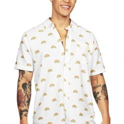Tipsy Elves White Rainbow Button Down Shirt - Men's Cut