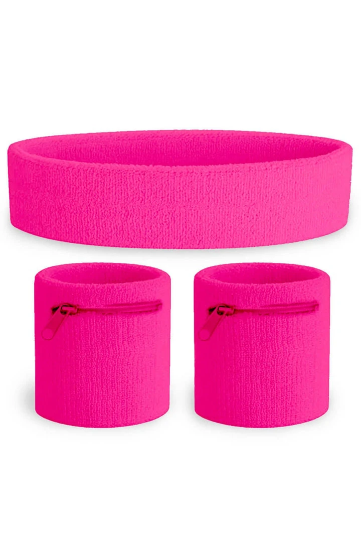 Tipsy Elves Summer Neon Pink Zippered Sweatband Set 3 Tipsy Elves Summer Neon Pink Zippered Sweatband Set