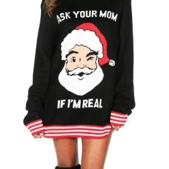 Tipsy Elves Women's Ask Your Mom Oversized Christmas Sweater