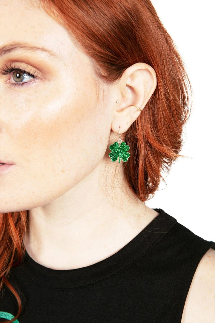 Tipsy Elves Four Leaf Clover Glitter Earrings 4 Tipsy Elves Four Leaf Clover Glitter Earrings