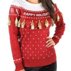 Tipsy Elves Women's Happy Holidays Tassel Ugly Christmas Sweater 5 Tipsy Elves Women's Happy Holidays Tassel Ugly Christmas Sweater