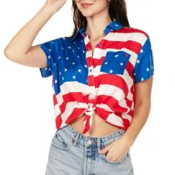 Tipsy Elves Women's American Flag Button Down Shirt