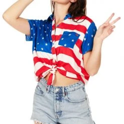 Tipsy Elves Women's American Flag Button Down Shirt